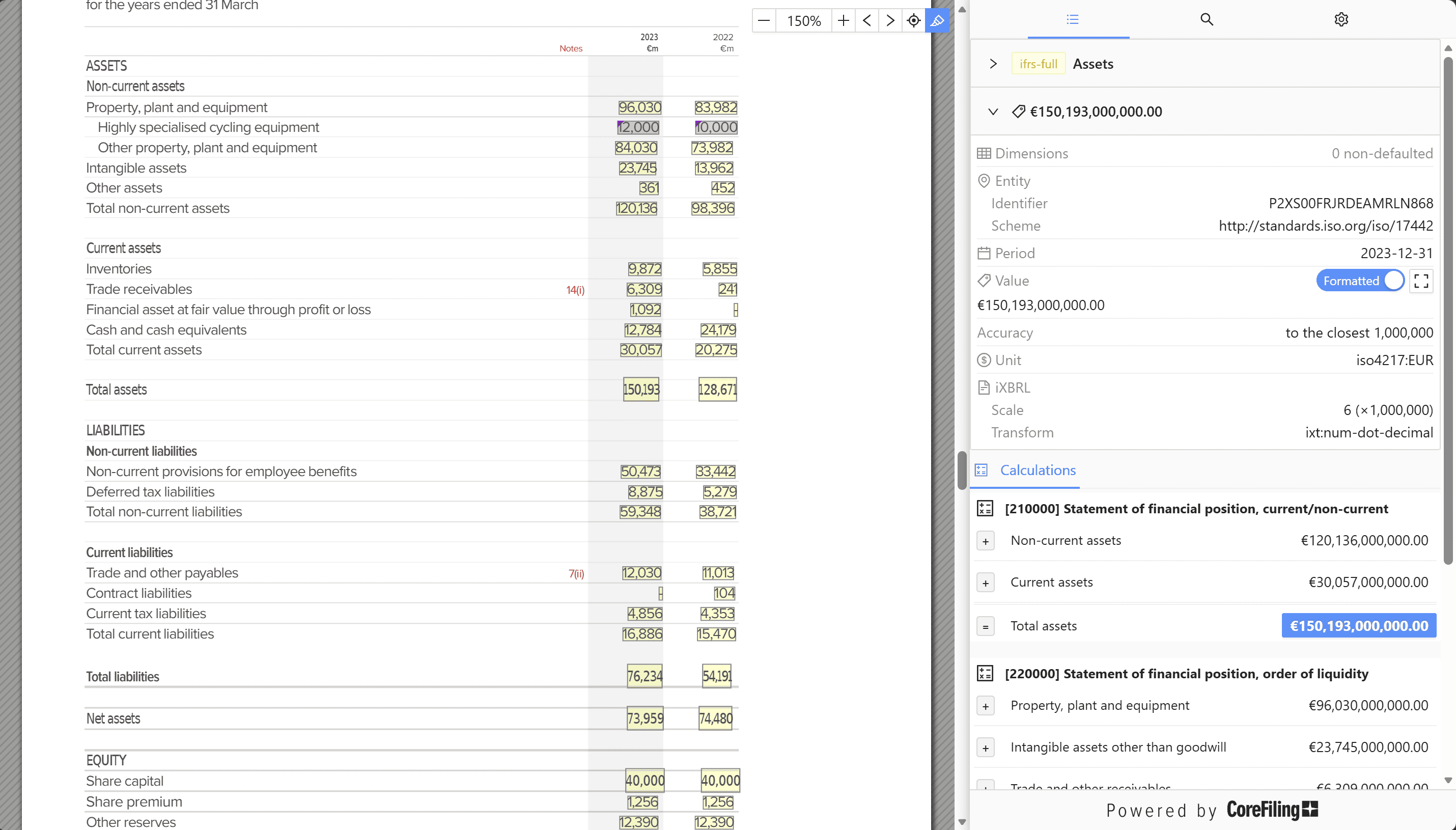 iXBRL tags in an interactive viewer.